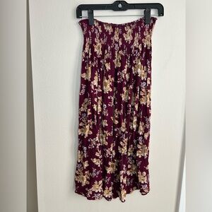 Natural Life Burgundy Maroon Smocked Floral Flowy Maxi Midi Skirt Size M